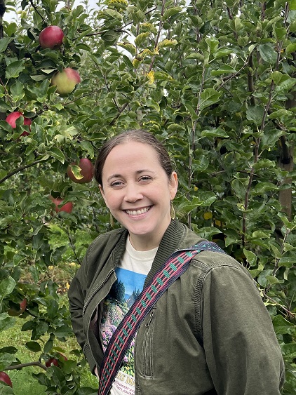 Kelly Stevens in apple orchard Hood River